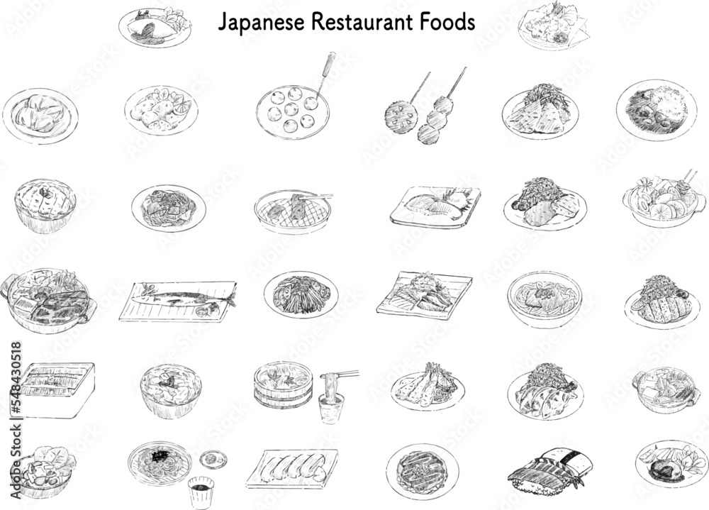 Japanese foods various illustration set