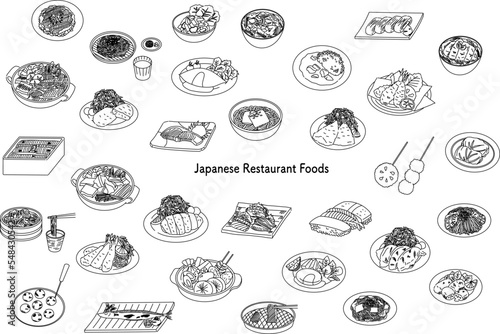 Japanese foods various illustration set