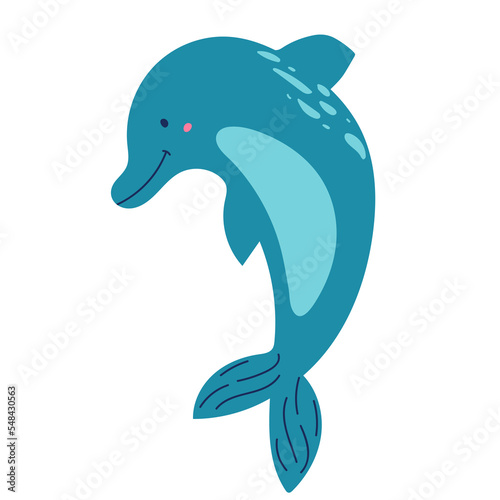 cute dolphin cartoon jumping hand drawing. isolated.