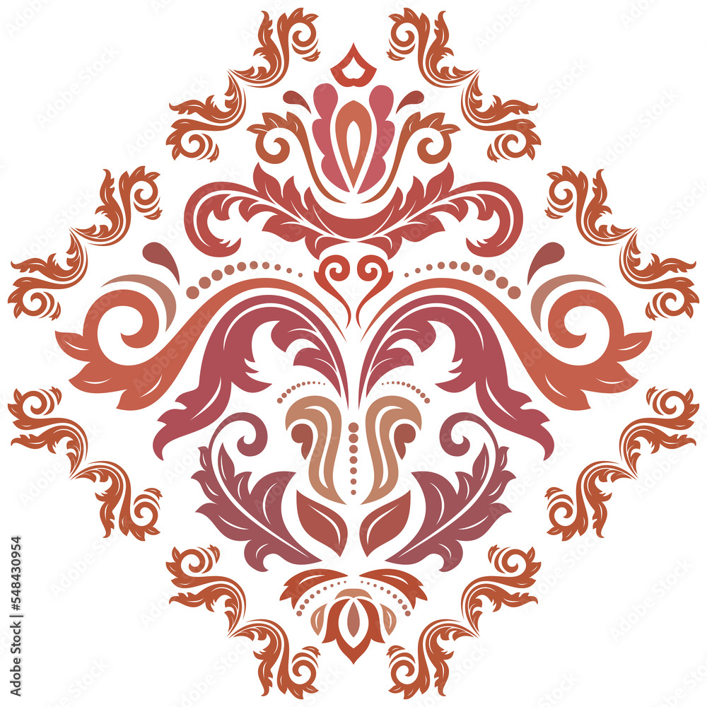 Oriental pattern with arabesques and floral elements. Traditional classic ornament. Vintage colored pattern with arabesques
