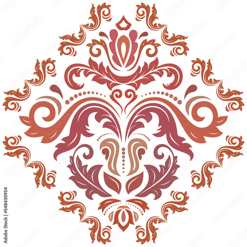Oriental pattern with arabesques and floral elements. Traditional classic ornament. Vintage colored pattern with arabesques Oriental pattern with arabesques and floral elements. Traditional classic ornament. Vintage colored pattern with arabesques