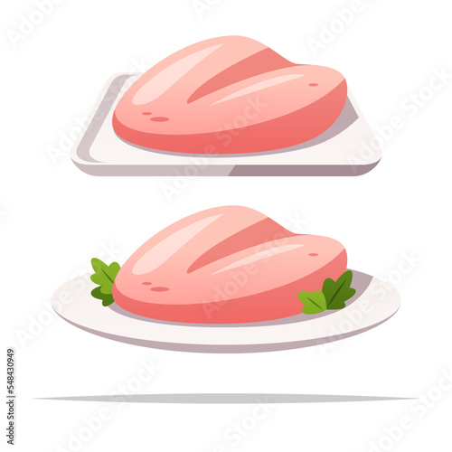 Boneless chicken breast raw vector isolated illustration