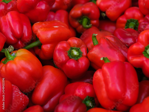 fresh red peppers at the market