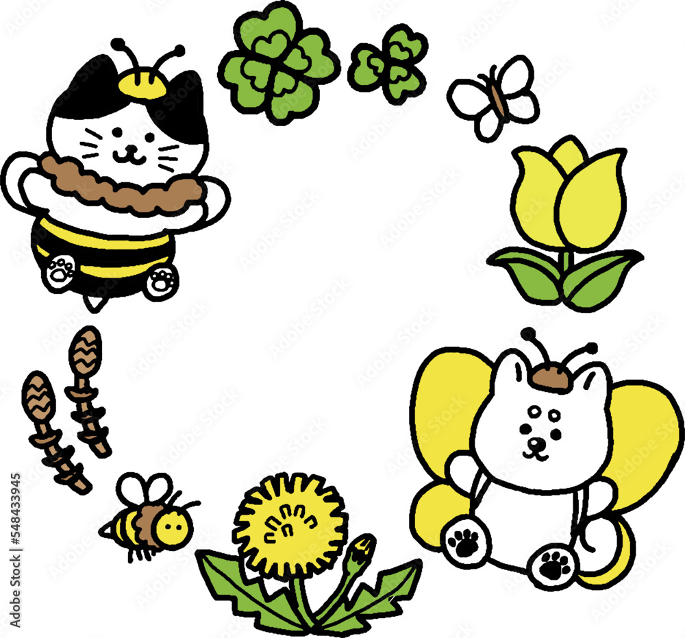 Obraz premium 猫と犬の英語節分3月フレーム