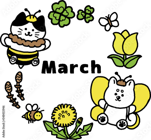猫と犬の英語節分3月イラスト