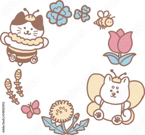 猫と犬の英語節分3月フレームパステルカラー