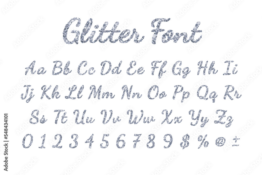 Silver glitter holiday font isolated PNG