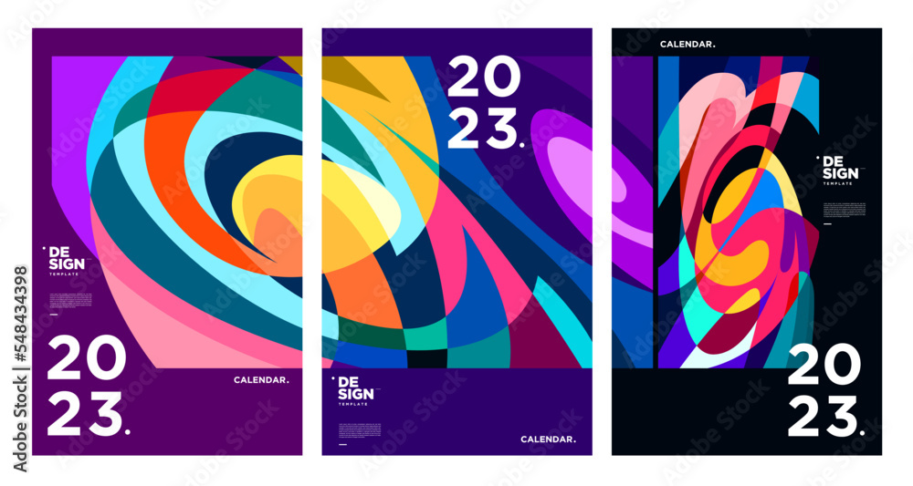 New year 2023 calendar design template with geometric colorful abstract. Vector calendar design.