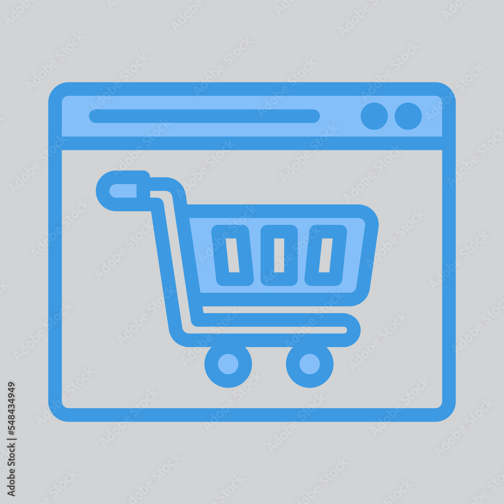 Shopping cart icon in blue style about browser, use for website mobile app presentation Shopping cart icon in blue style about browser, use for website mobile app presentation