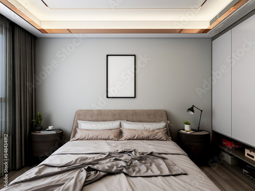 Wallpaper Mural 3D rendering, clean and tidy Nordic style bedroom design Torontodigital.ca