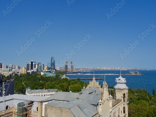 Baku, modern architecture in Azerbaijan, view above the sea