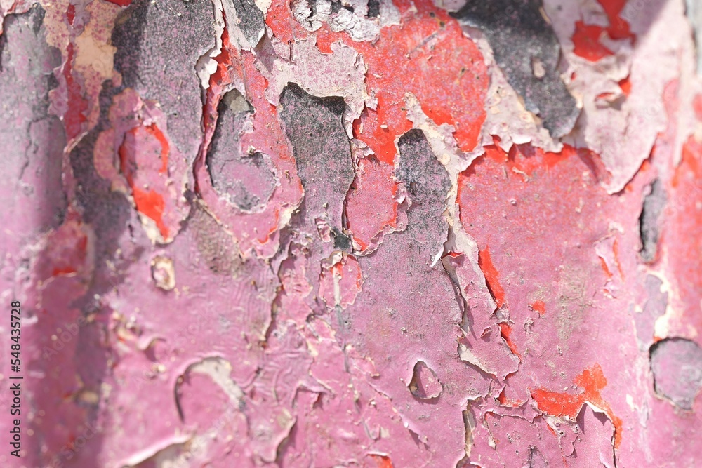 Naklejka premium Old and cracked red, peeling from an old car.