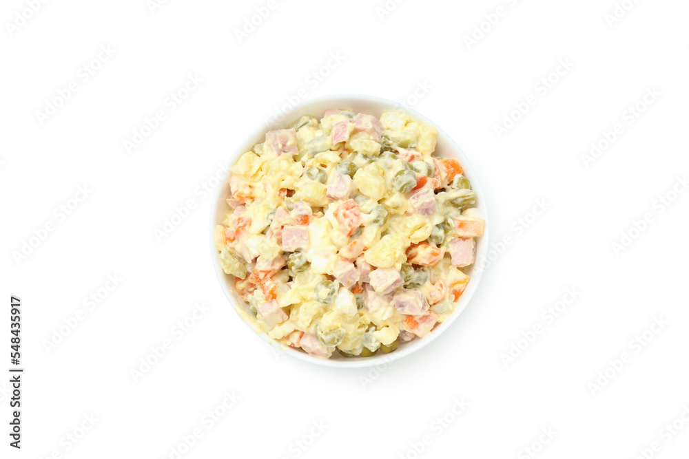 Concept of New year food, Olivier salad, isolated on white background Concept of New year food, Olivier salad, isolated on white background