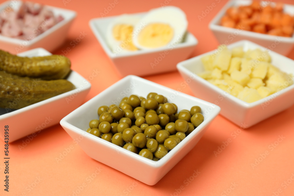 Concept of New year food, tasty Olivier salad Concept of New year food, tasty Olivier salad