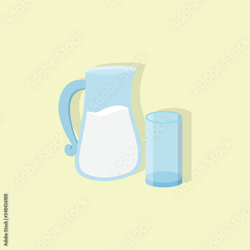 A glass of milk isolated on blue, design illustration on colorful background