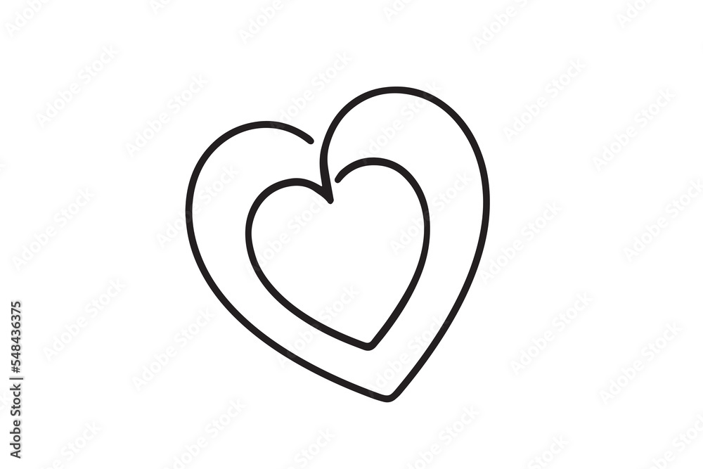 Heart line icon vector. One line drawing of a heart in a heart. Symbol of perfect love.