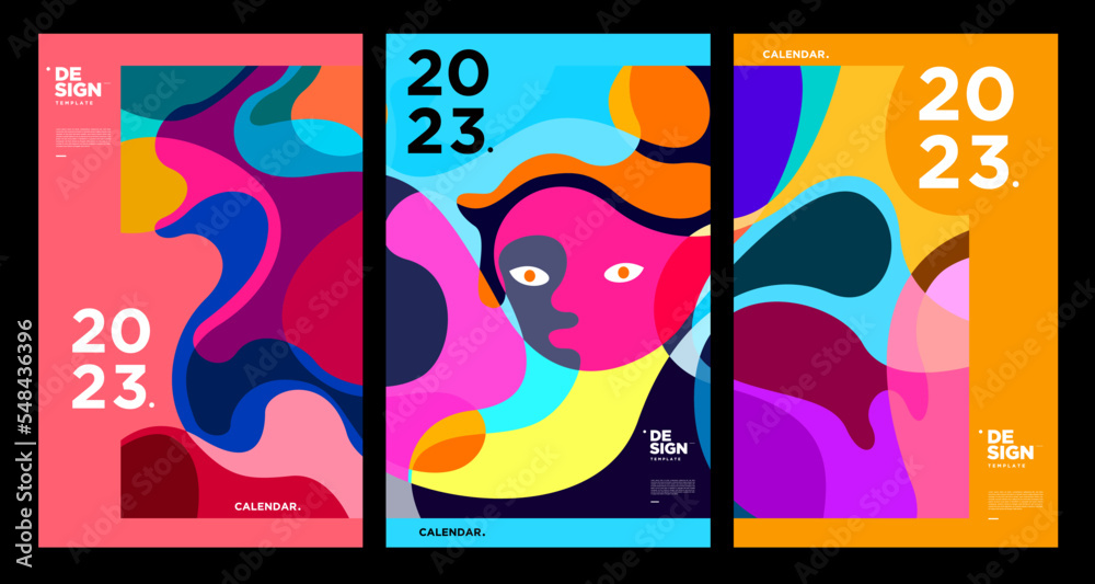 New year 2023 calendar design template with geometric colorful abstract. Vector calendar design. New year 2023 calendar design template with geometric colorful abstract. Vector calendar design.