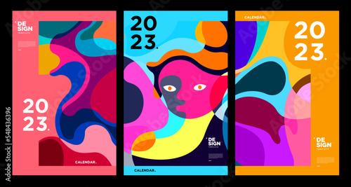 Wallpaper Mural New year 2023 calendar design template with geometric colorful abstract. Vector calendar design. Torontodigital.ca