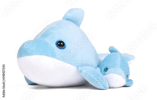 Pliuche dolphin toy on white photo