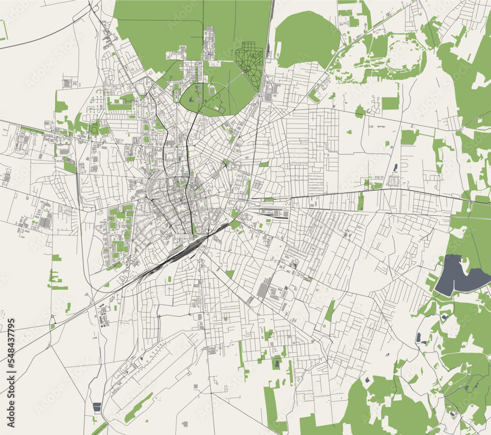 map of the city of Debrecen, Hungary