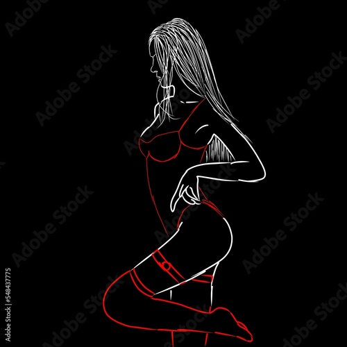 Silhouette illustration romantique, bondage et domination sur fond noir.