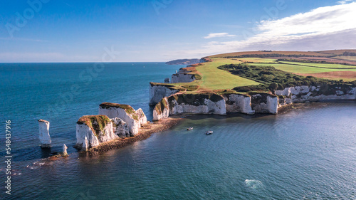 Obraz na płótnie Aerial view with Old Harry Rocks, the beautiful coastline and cliffs on South England, UK w salonie