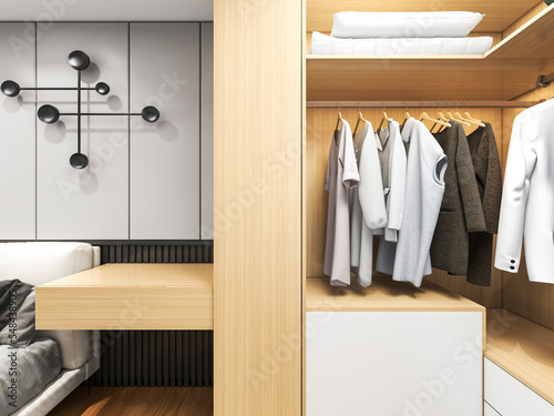 3D rendering, wardrobe and dresser design in the cloakroom © 李 大大