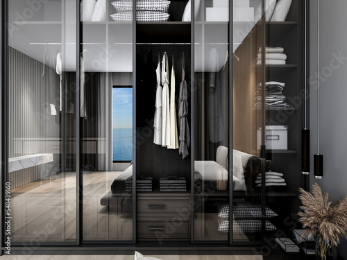 Canvas Print 3D rendering, wardrobe and dresser design in the cloakroom