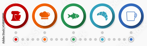 Food vector icon set, restaurant flat design colorful buttons, kitchen concept infographic template