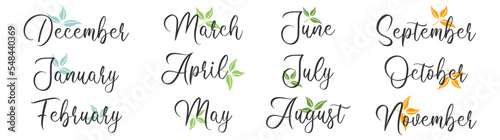 set of months. calendar 12 month icon set, color signs for all months of the year © Elsa