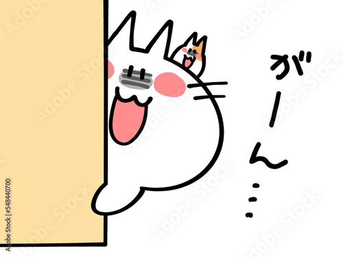 壁から顔を出しショックを受けるにゃんことハムスターのイラスト素材