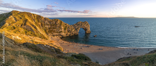 Amazing sunset at Durdle Door, the beutiful landmark on Dorset Coast in South England, UK