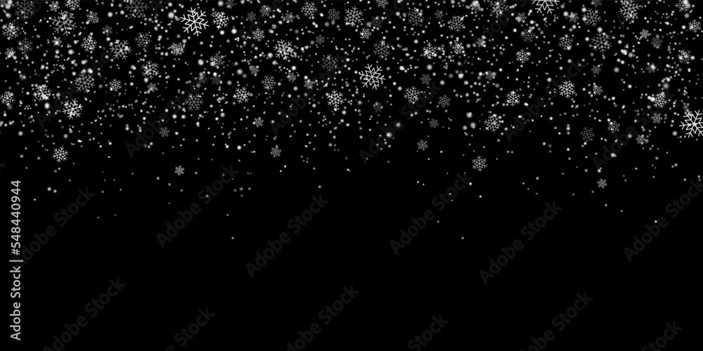 Obraz premium Winter snow snowflakes on black background. Vector