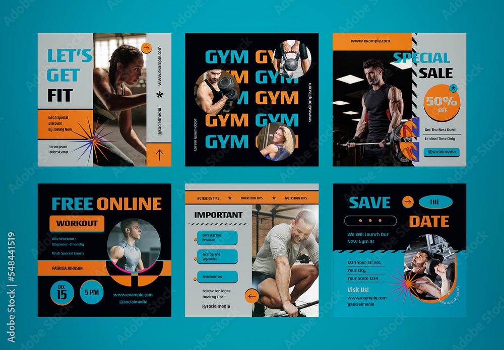 Black Modern Gym Instagram Set Stock Template | Adobe Stock