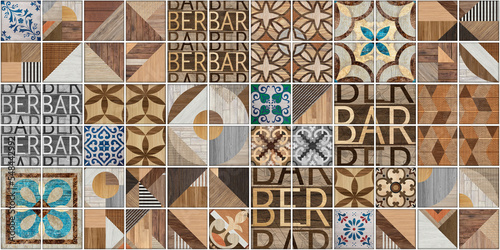 Photography Abstract seamless colorful berbar shop ancient wood texture design, wall tiles f