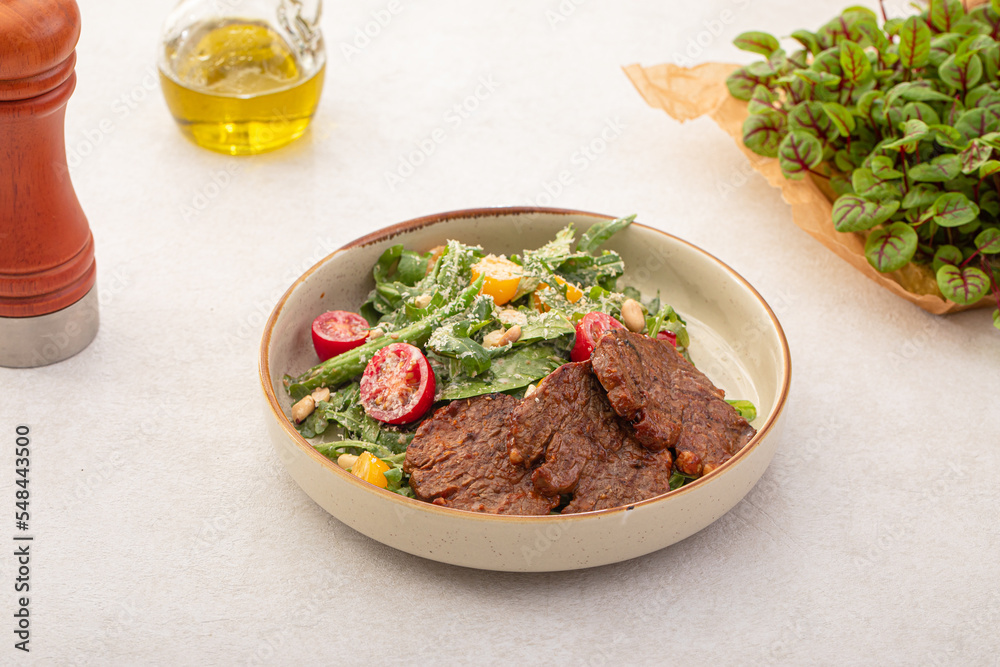 Portion of gourmet salad with roast beef Portion of gourmet salad with roast beef