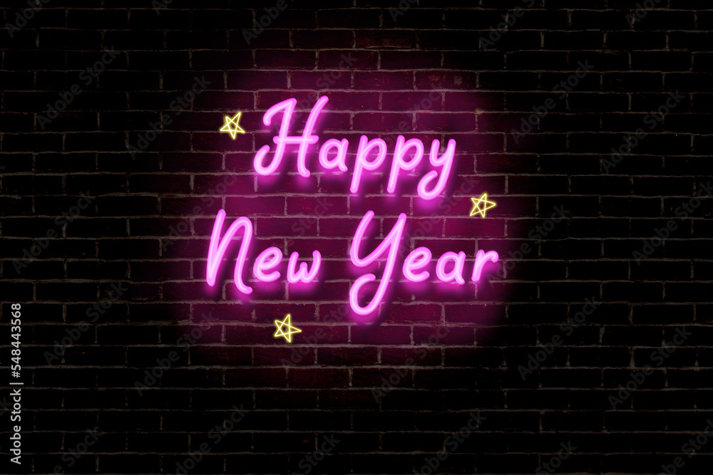 Happy new year 2023 with neon light. New year party. Background for Merry christmas and Happy new year 2023.