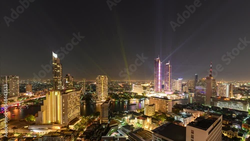 Wallpaper Mural Annual celebration colorful light show on Chao Phraya riverside and landmark building in downtown at Bangkok Torontodigital.ca