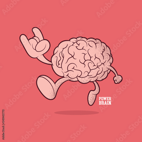 Cool Brain character full of power vector illustration. Inspiration, intelligence, education design concept.