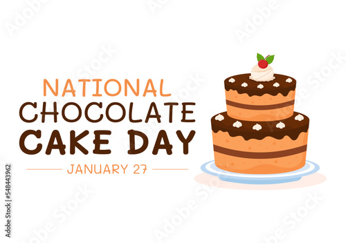 National Chocolate Cake Day Celebration On January 27 with Delicious Sweetness in Flat Cartoon Background Hand Drawn Templates Illustration