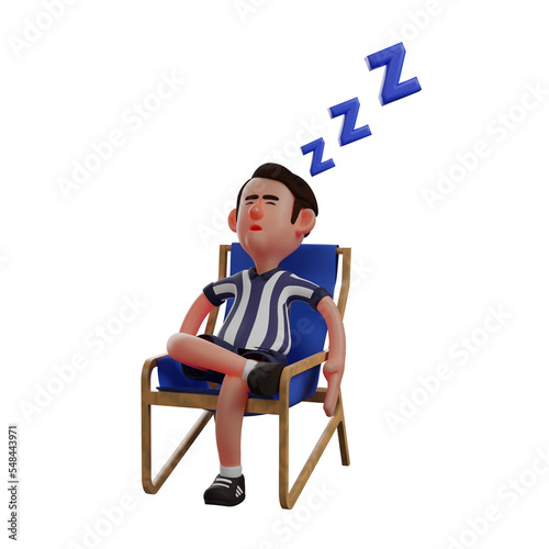  3D illustration. Image of 3D Woman character sleeping on a chair. showing deep facial expressions. with one leg raised. 3D Cartoon Character