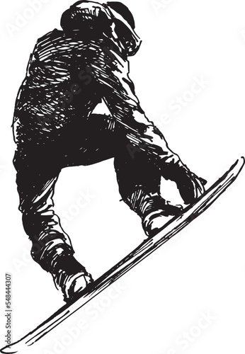 Hand drawn sketch of a snowboarder. Vector illustration.