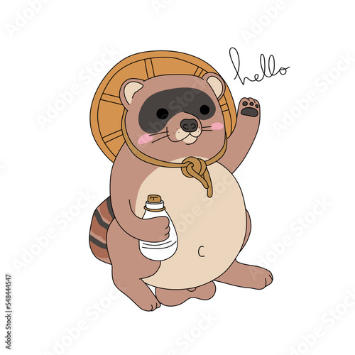 Japanese raccoon dog (Tanuki) cartoon vector illustration