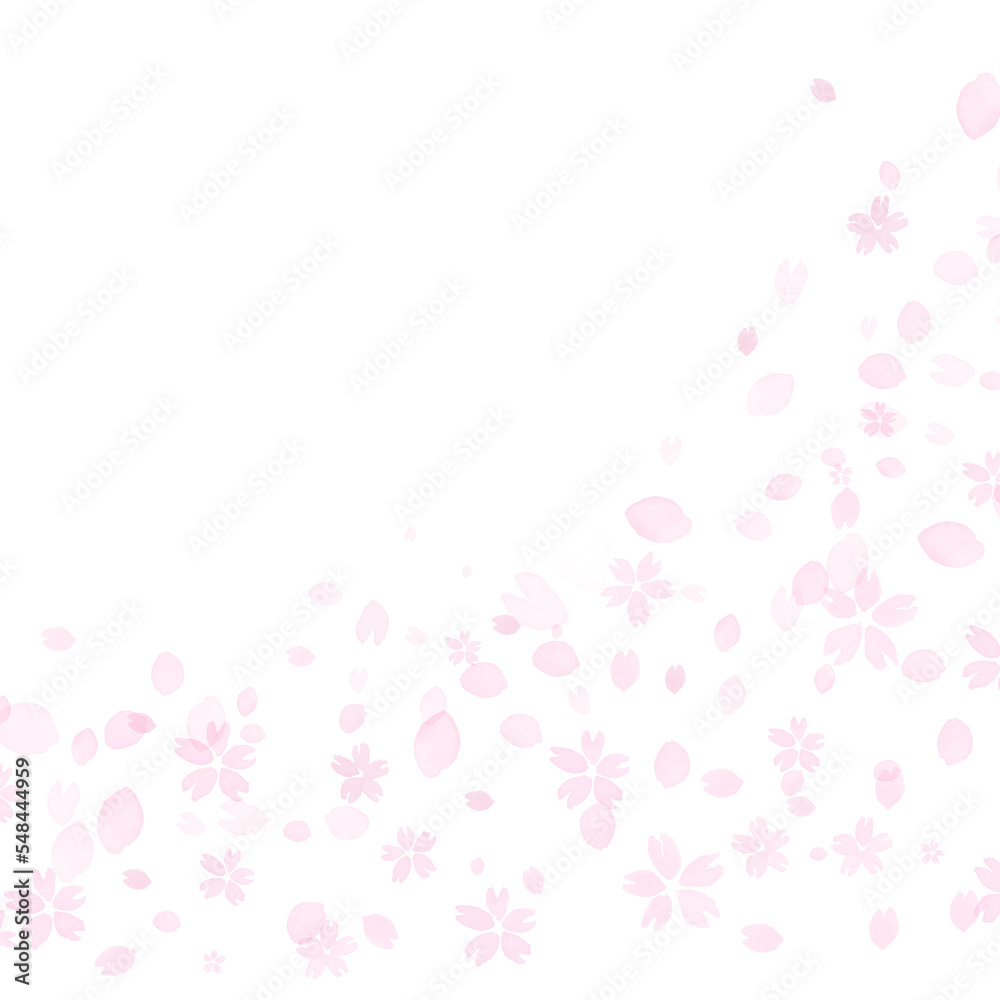 桜の花びらが舞う水彩画イラスト