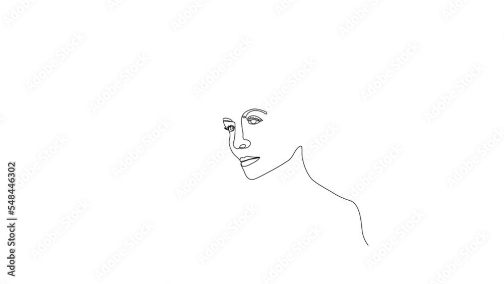 animation of a girl with a cigarette in the style of one line art, monoline