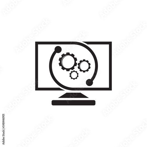 Vector computer and laptop repair logo template icon illustration design