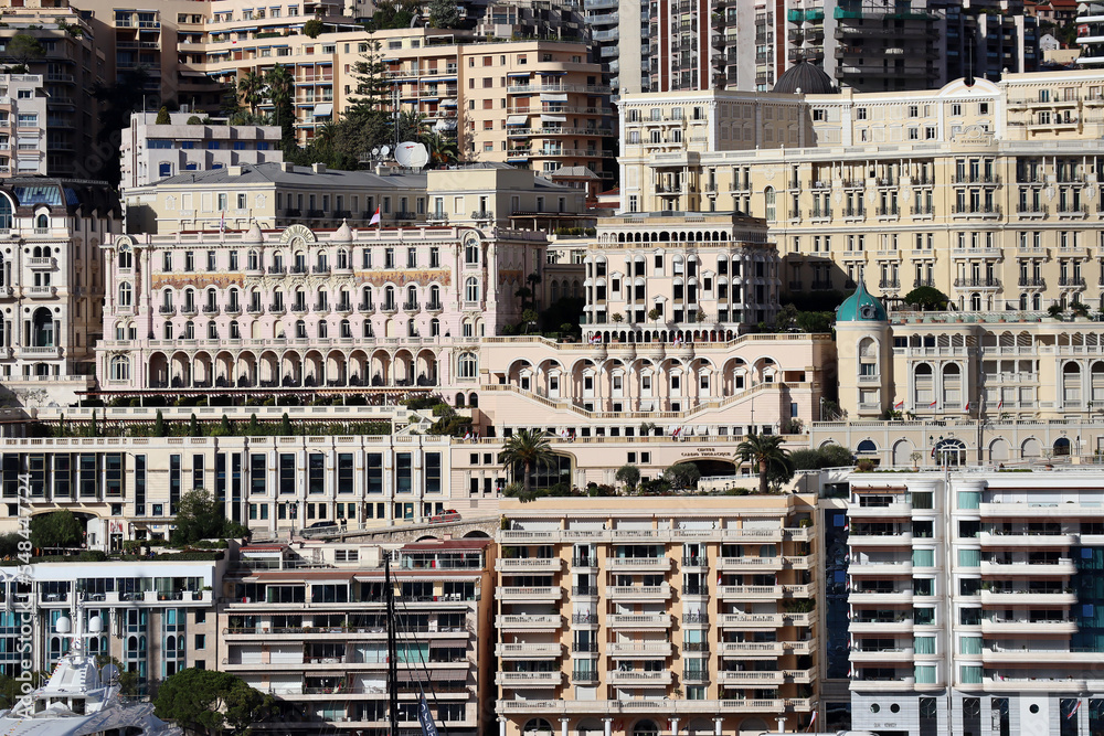 Monaco, Monaco - 11.19.2022 : View of the beautiful facades of Monaco on a sunny day