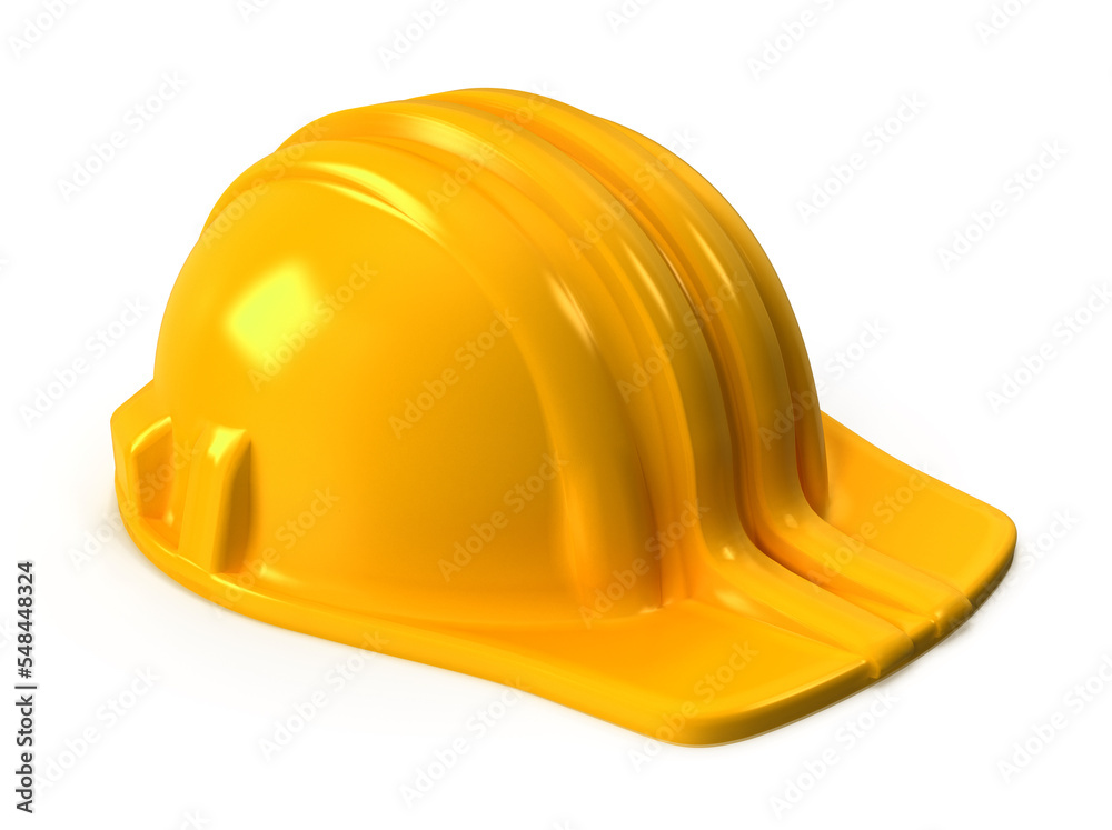 Fototapeta premium Yellow hardhat isolated on white background. 3D illustration