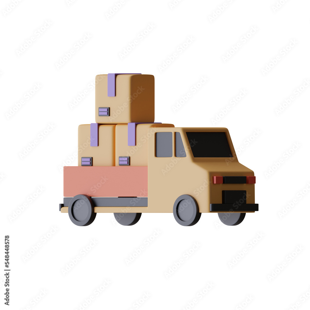 Pick Up Car With Boxes 3d Icon Pick Up Car With Boxes 3d Icon