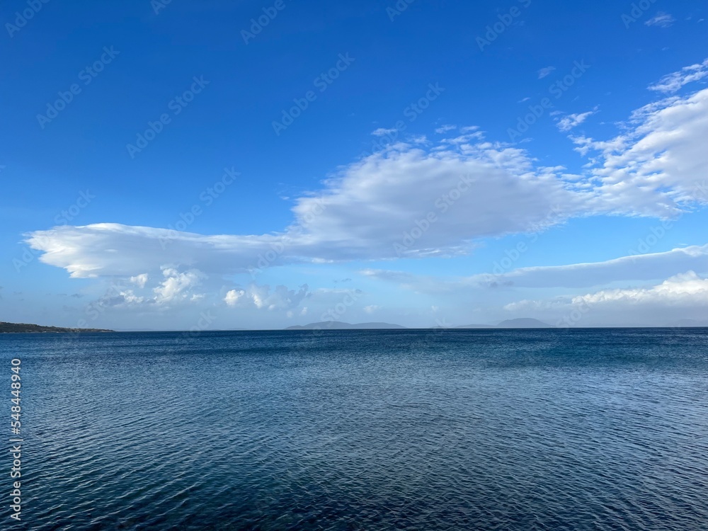 Fototapeta premium Deep blue seascape, blue sea and blue sky, natural background